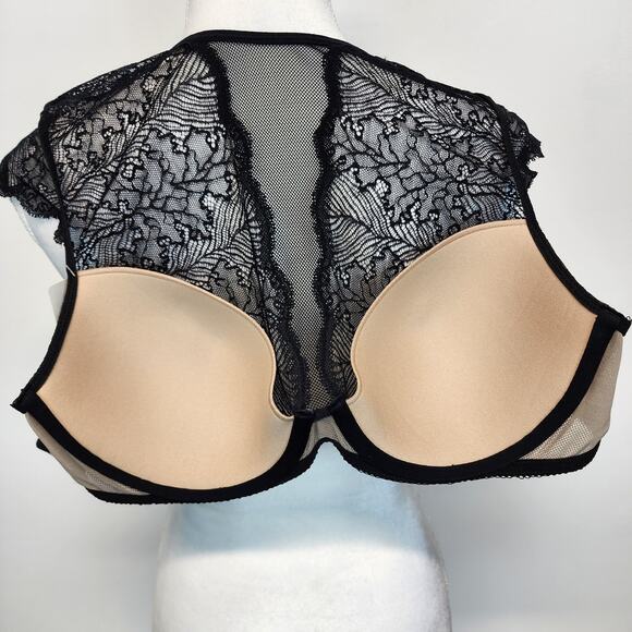 b.tempt'd Black Lace Neck Bralette Top Womens XL Cap Sleeve Built In Bra Sultry - Picture 11 of 12